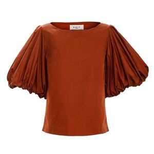 EDIT the Brand Balloon Sleeve Terracotta Top